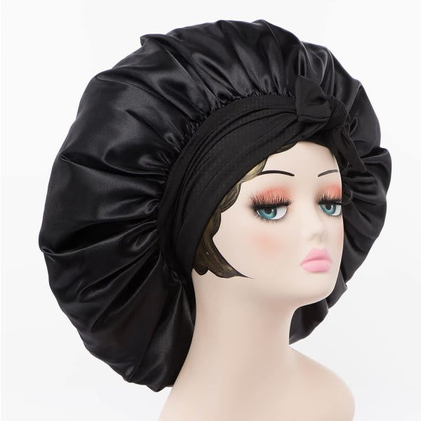 TG Satin Bonnet Silk Bonnet Hårbonet (Musta) Jumbo Koko