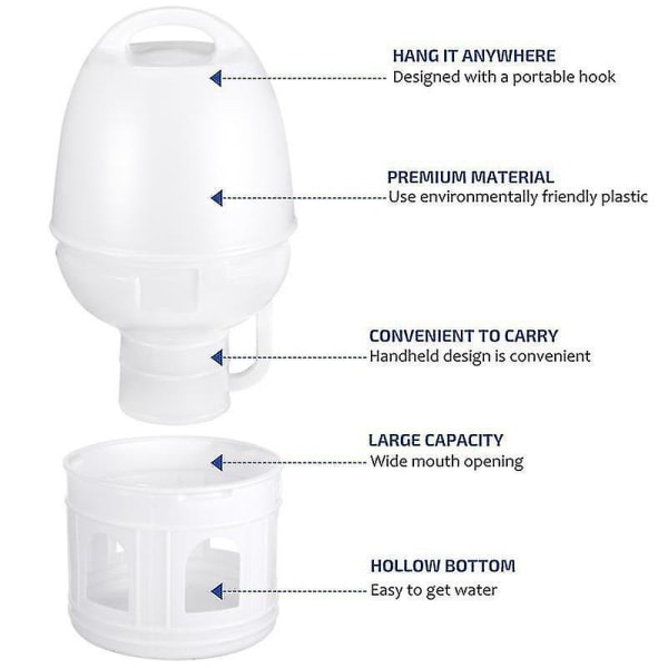 5L Automatisk Fuglemater Plast Drikkematere Vattendispenserbeholder (hvit)