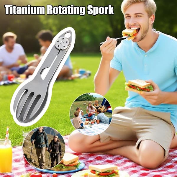 Hopfällbar Titanium Spork 3-i-1 Sked Gaffel Flasköppnare, Ultralätt Bärbart Campingbestick 2-pack för Vandring Backpacking Picknick