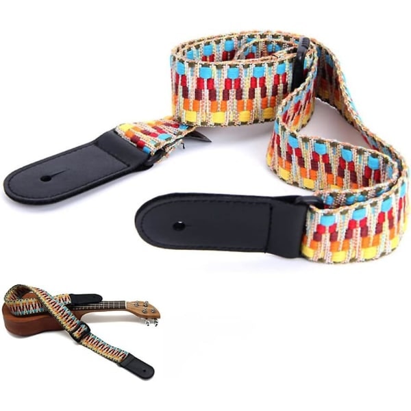 Säädettävä kitararemmi puuvillasta nahkapäillä Retro punottu remmi ukulelelle, pienelle kitaralle (LG)