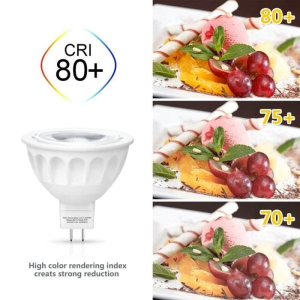LED Gu 5.3, 5W MR16 Gu5.3 Spot LED, Ækvivalent 50W Halogenpære, 500Lumen, Varmt Hvid 3000K, MR16 LED, AC/DC 12V, (Pakke med 6)