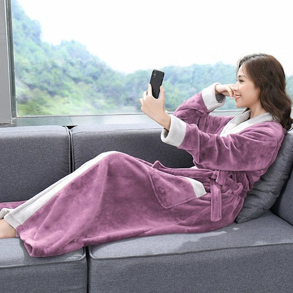 Lang Kvinde Badekåbe Vinter Flanel Tyk Badekåbe Korals Fleece Pyjamas Kvinder Lilla purple M Length 118cm