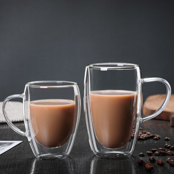 Kaffekopp med handtag, dubbelglas, värmebeständig, kreativ isolering, vattenkopp, kall dryck, mjölkkopp, juicekopp (150ml)