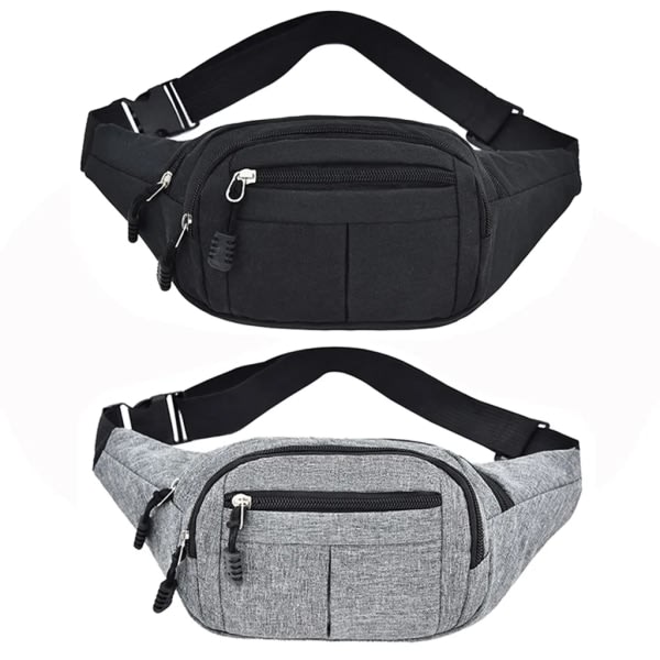 2x Dambältesväska för män Axelväska Sling Bag Axelväska Crossbody-väska (svart + grå)