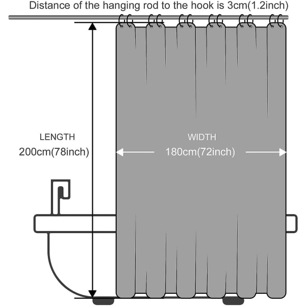 Homeen kestävä suihkuverho Vedenpitävä polyesterikangas Pesuohjelma Tekstiili Suihkuverho 12 Suihkuverhon koukkua Musta - 180x200