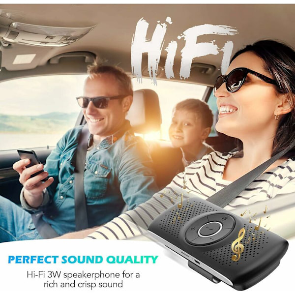 Bluetooth 5.0 Handsfree Bil Kit Högtalartelefon, Inbyggd Mikrofon med Klämma GPS-stöd, Musik TF-kortplats Automatisk Återanslutning