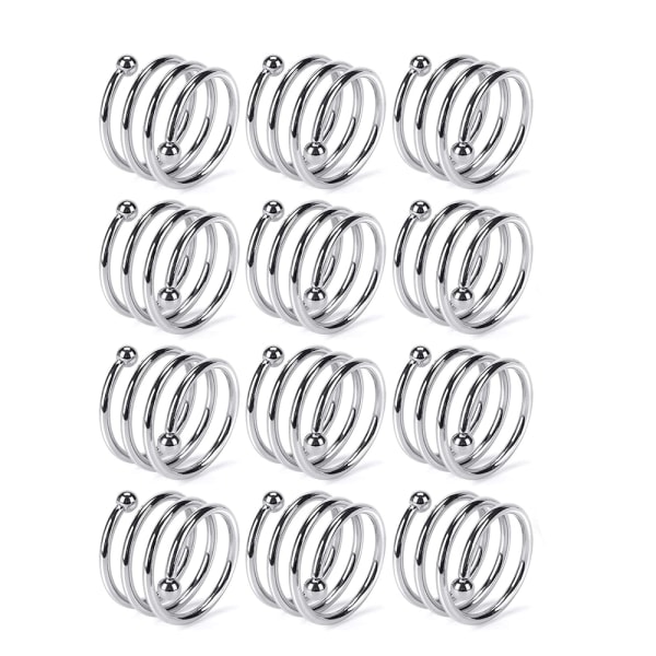 Set med 12 silver servettringar metall spiral rund slät servett Ho
