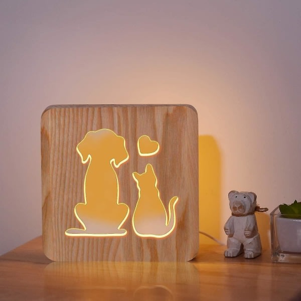 Katter og hunder elsker sengelamper, CooPark 3D optisk LED-trälampor, den beste presenten til husdjursälskare