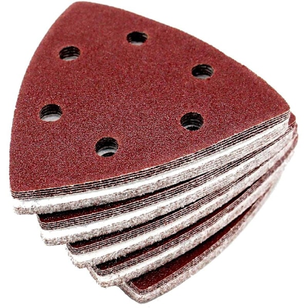 Delta Slibetrekanter │ 100 stk. │ 6 huller │ 93 x 93 x 93 mm │ korn 80 │ til delta slibere │ Slibepapir │ Sandpapir