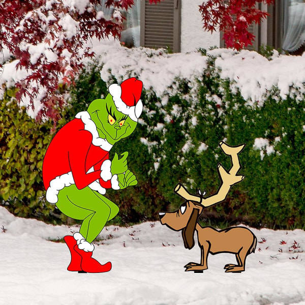 Grinch Joulupiha-kyltit pylväillä Joulujuhliin Piha Nurmikko Ulkokoriste