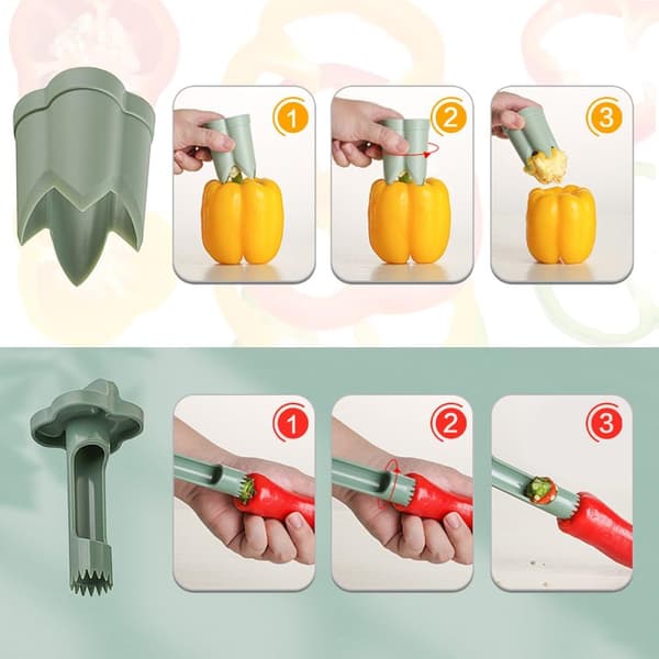 Pepper Corer, 2025 New 2 in 1 Bell Pepper Corer Seed Remover, Quick Cutting and Seed Removal Bell Pepper Coring Tool