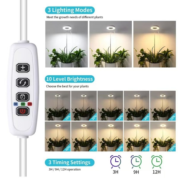 LED teleskopisk plantelampe vækstlampe engel ring sukkulent rød og blå lys fuldt spektrum blomst timing plantelys White Angel Ring Three white warm light 15W