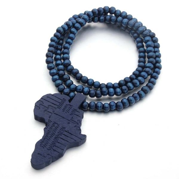 Bling 8mm puupalakehjä Afrikkalainen hiphop kartta riipus kaulakoru miehille pojille luonnonpuu sininen