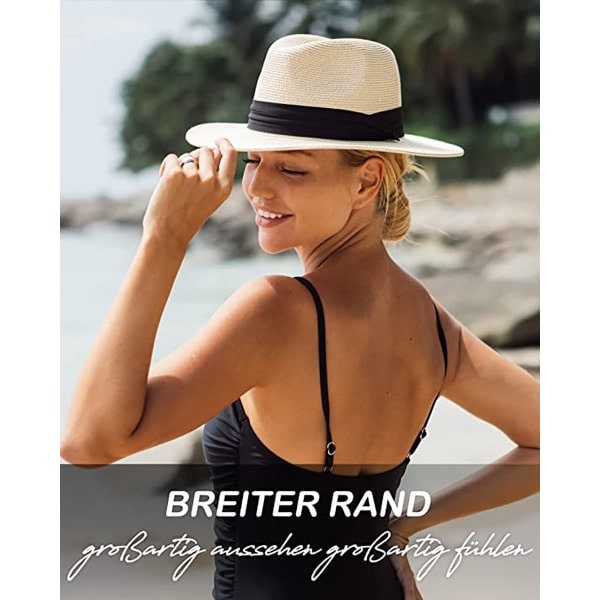 Panamahatt i Halm med Bred Brede, Unisex, Justerbar Halmhatt, Strand