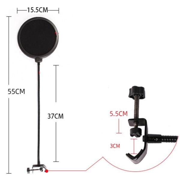 Mikrofon Popfilter, Dobbeltlags Lydskærm Wind Guard Popfilter til Blue Yeti og Studiooptagelsesstudie Sort, HANBING