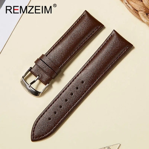 Äkta läderklockarmband 16mm 18mm 20mm 22mm Klocka Dam Rosa Röd Vit handledsrem handledsrem Brun Brown Brown 22mm