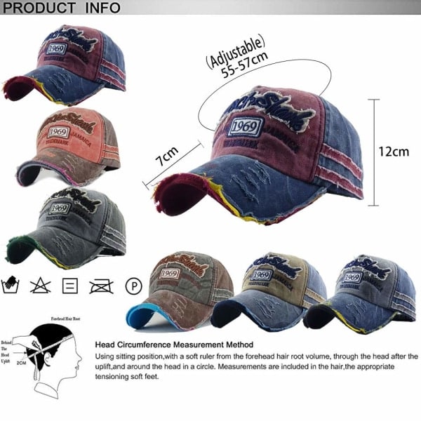 Cap Vintage Sport Casual Solhatt Unisex Justerbar Distressed Washed Cotton Snapback Trucker Hat (röd)