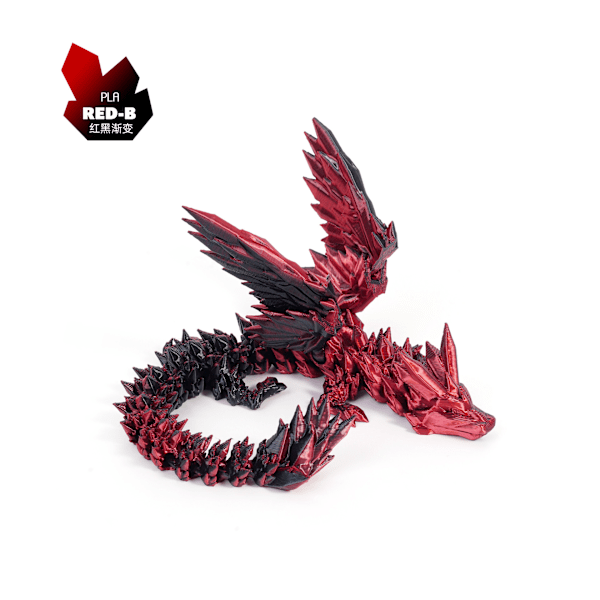 Hot salg 3D-printet krystal flyvende dragevinger, led kan bevæges, kreative drageornamenter, håndlavede gaver, legetøj 45cm Red and black gradient