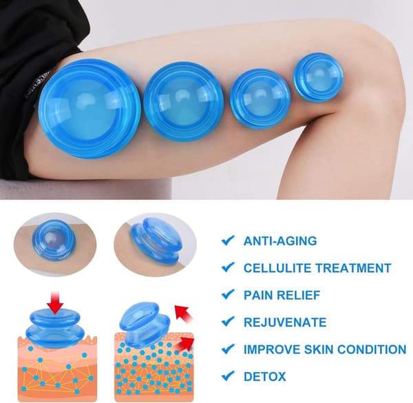 Cellulitkoppar - Koppningsset med 4 - Koppningskoppar - Hela kroppen - Cellulitmassageapparat - Vakuum Silikon Koppningsset - Cellulitmassage Koppningskoppar