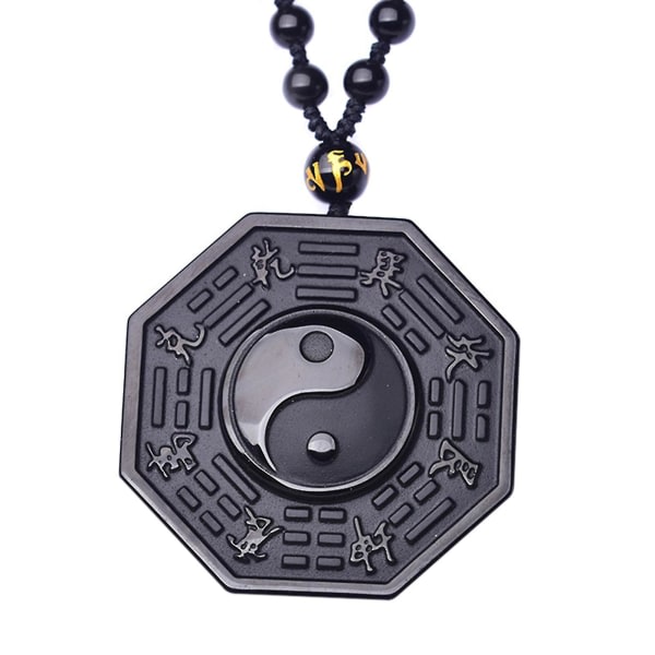 Naturlig svart Obsidian Yin Yang Bagua hängde med halsband