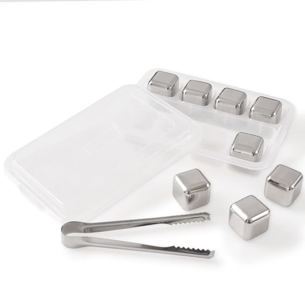 Återanvändbara Isbitar i Rostfritt Stål, 8 st Isbitar Set med Tång och Isbricka (8-pack)