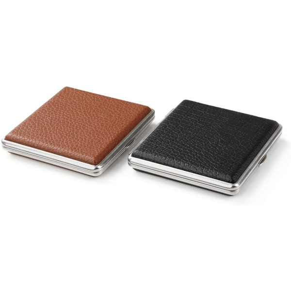 2 högkvalitativa cigarettfodral i svart/brun metallic PU-läder, t