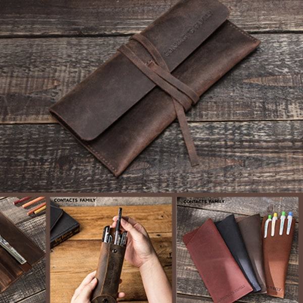 Handgjord pennfodral i äkta läder Kohud Zipper Pouch Penna för Case Box Statio
