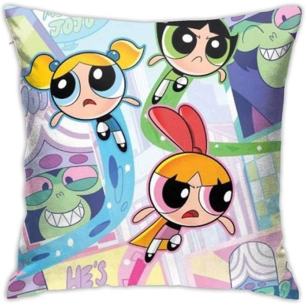 Mjuka dekorativa kuddfodral Powerpuff Girls Kvadratiska Örngott Bekvämt Kuddfodral Lyxigt Kuddfodral för Soffan, Stolen, Bilen, Hemmet (18x18 tum)