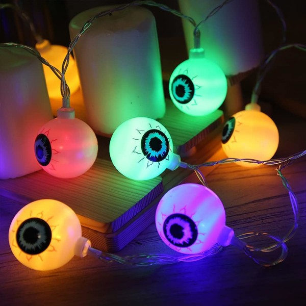 Spöklika Ögonboll-Ljusslingor, 3m 20 Ljus LED Halloween-färgade Ögonboll-Ljus Utomhus, Varmvit, Batteridriven