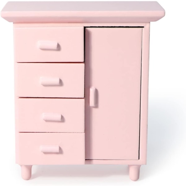 Dukkeskab Natbord Miniature Sofa Bord af Træ Møbelskab til Dukkehuse Gavetilbehør Stue Scene (Rosa)