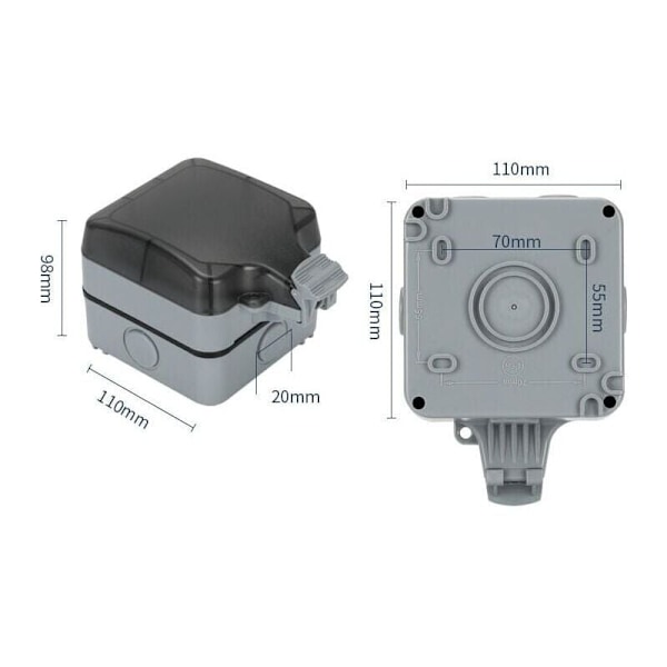 IP66 Utomhus Stänksäker Plug-in Box Enkel Rad Regntät Vattentät Utomhusuttag, Ett Hål, från DEBUNS