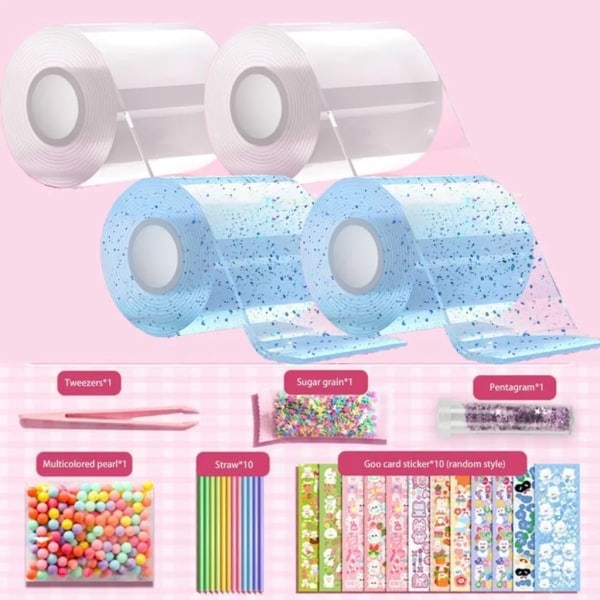 4-pakning nano tape bobleleker, sporløs nano tape for boblelaging, transparent allsidig klar+blå