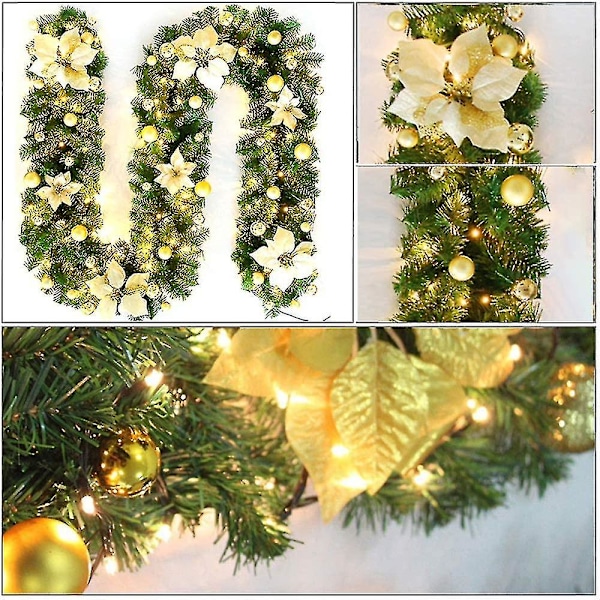 Julekrans, Pejs og Trappe Dekoration Krans med LED Lys Ornament Julekrans Til Dekoration[hsf]