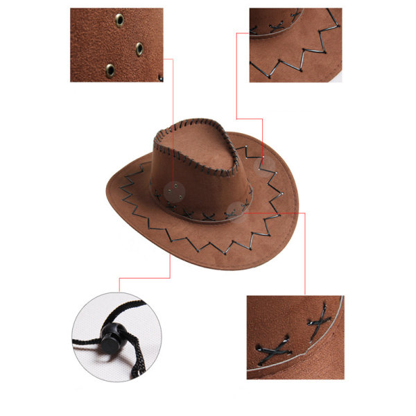 Länsimainen cowboyhattu kaarevalla reunalla ulkokäyttöön taaperolle aurinkolakki loma Ruskea 56-58cm