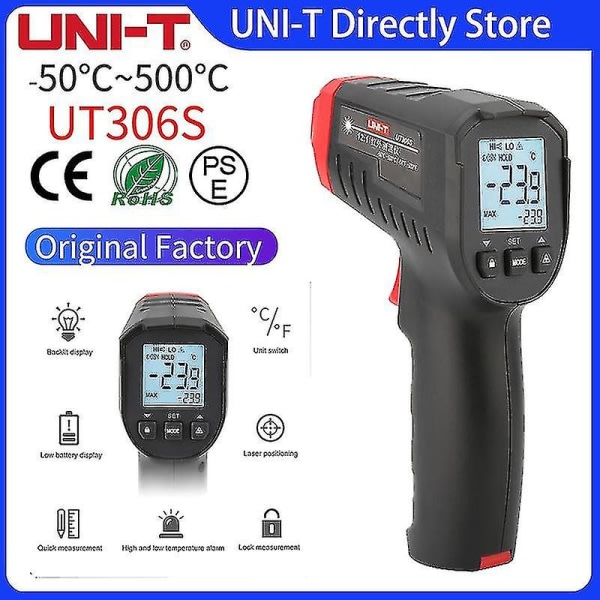 Uni-t digitalt termometer Ut306s Berøringsfri industrielt infrarødt lasertermometer Temperaturpistol Tester-50-500