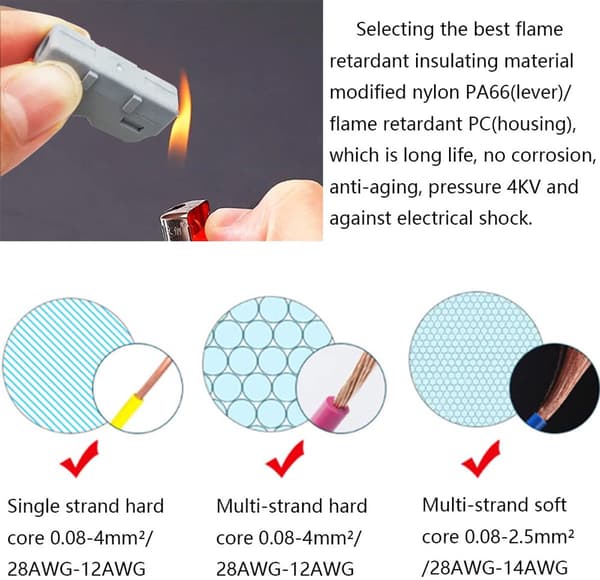 SPL-2M Kabelkontakter 2-ledare Spakklämmor 32A 600V, Återanvändbara instickskontakter för elinstallation, 14-pack