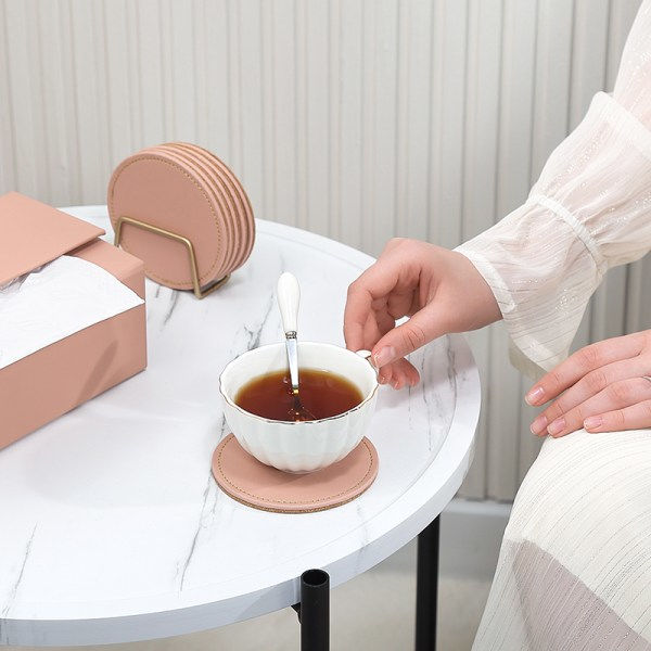 Runde glasunderlag 6 stk med holder Rosa