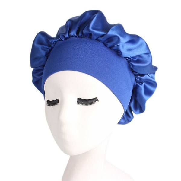 TG Hårvård Kvinnor Bredband Elastisk Satin Bonnet Cap Nattsömn Hatt Huvudinpackning Royalblå