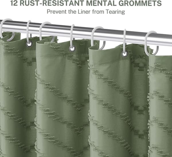 Duschdraperi - Modernt - Lantligt - Texturerat - Tuftat - Polyester - Grönt - 183*183 cm