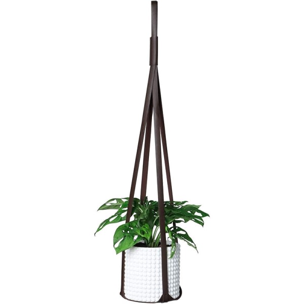Läderväxthängare Hängande planteringskorg inomhus Blomkrukhållare for innendørs utendørs Moderne hemdekorationer Djup kaffefärg