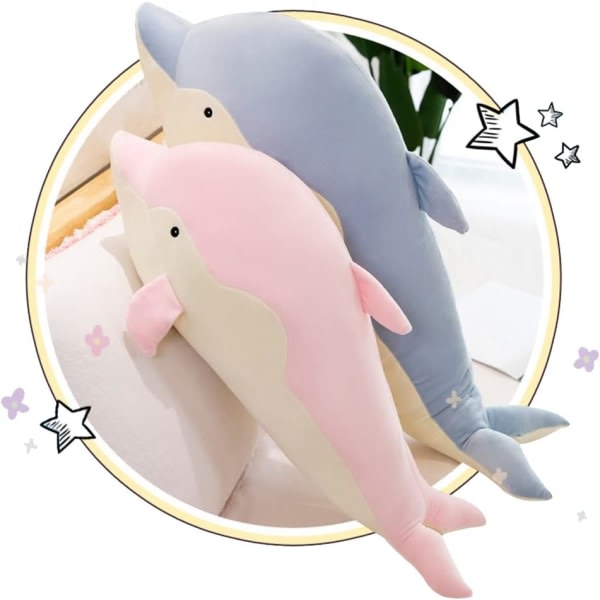 Galaxy Dolphin Gosedjur, 35 cm Söt Delfinstoppad Leksak för Flickor och Pojkar, Blå 35cm