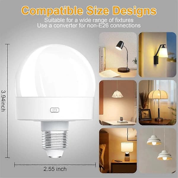 Rechargeable Battery Powered Light Bulbs, 300LM E26 Screw Bulb for Lamps with Remote Control Dimmable &-XF7-_yux