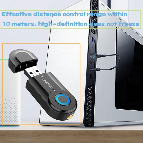 Bluetooth Transmitter - Bluetooth 5.0 Bærbar Trådløs Adapter - 3.5mm Lav Latency Stereo Lydsystem - til Bil/TV/Computer/Laptop - Sort_yu