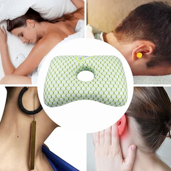 Öronhålskudde med 9 cm utskärning, mjukt andningsbart polyesterstöd, för sidosovare, piercingar och lindring av öronsmärta, vit 48x32x8cm