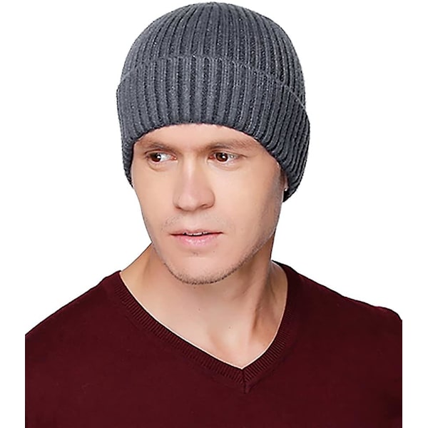 Ullvinterhattar för män, stickad mössa, varm, baggy mössa mörkgrå Dark Gray