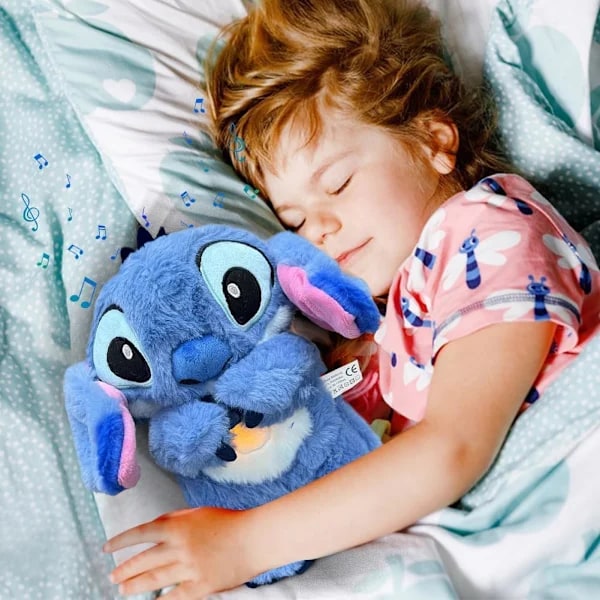 Stitch Plyschleksak för att Lindra Ångest, Söta Cartoon Lugnande Djurleksak med Luftkudde Andningsrörelse för Barn Vuxna Sömn (Blå)