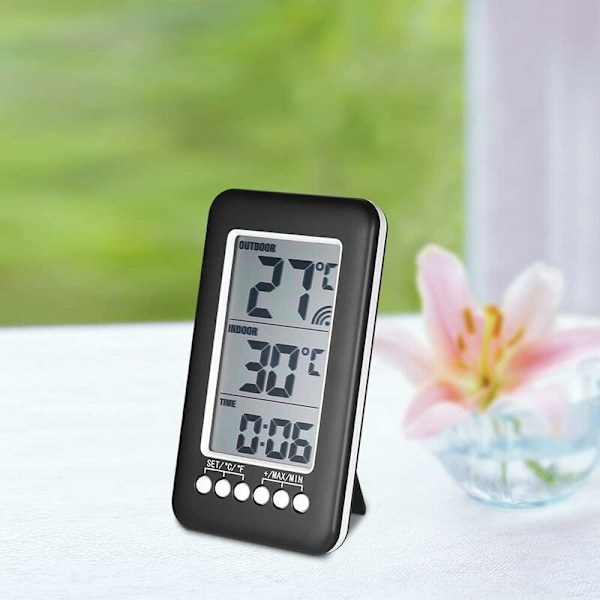 LCD Digital Termometer ℃ / ℉ Digital Inomhus/Utomhus Termometer Klocka Temperaturmätning med Sändare