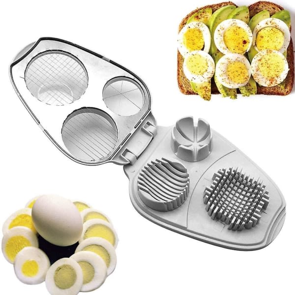 Eggkutter, 3-i-1, rustfritt stål, manuell eggkutter - Eggkutter for hardkokte egg