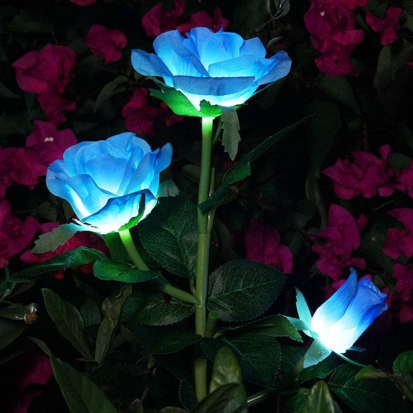 Kunstige Rose Solblomst Lys Utomhus Dekorative Solcelle LED-lys IP44 Vanntett for Patio, Hage, Plen, Balkong (Blå, 1 stk)
