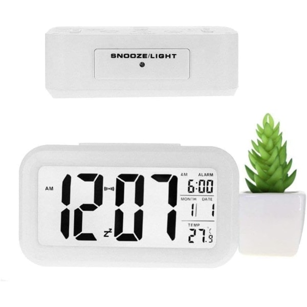 Kreativ vekkerklokke Morgen Snooze Vekkeklokke V?ckarklocka LED-bakgrunnsbelyst digitalt display med kalenderdatovisning Smart indikator (hvit)